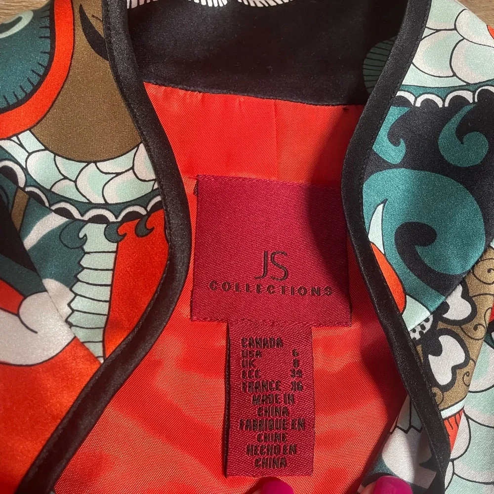 JS Collections 100% silk vintage paisley kimono Style button down jacket - Picture 11 of 14